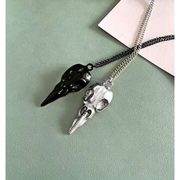 YOOESTORES82 Punk Metal Crow Skull Necklace. Hip Hop 3D Animal Bird Skull Pendant Necklace, Men Women Vintage Gothic Halloween Jewelry
