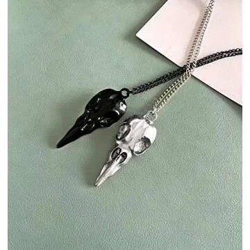 YOOESTORES82 Punk Metal Crow Skull Necklace. Hip Hop 3D Animal Bird Skull Pendant Necklace, Men Women Vintage Gothic Halloween Jewelry