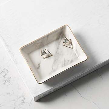 Marble Ceramic Jewelry Tray Ring Dish Ring Holder Display Organizer with Golden Edged Wedding Valent...