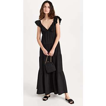 English Factory Women's Ruffle Sleeve Maxi Dress, Black, XS