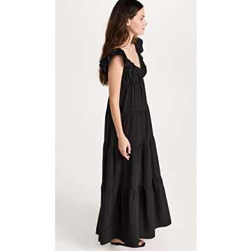 English Factory Women's Ruffle Sleeve Maxi Dress, Black, XS