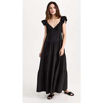 English Factory Women's Ruffle Sleeve Maxi Dress, Black, XS