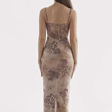 Creaion Women Open Back Satin Slip Dress Long Bodycon Floral Print Midi Dress Low Back Cutout Y2k Cocktail Maxi Dress Party Club