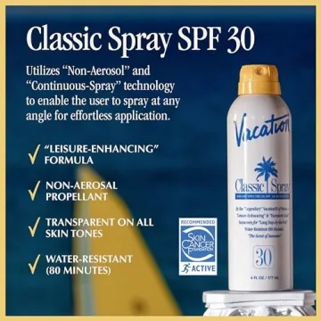 Vacation Classic Spray Sunscreen SPF 30 3-Pack, Broad Spectrum Sunscreen Spray, Vegan Sunblock Spray, Body Lotion with SPF, Spray Sunscreen SPF 30, 6 fl. oz. (Pack of 3)