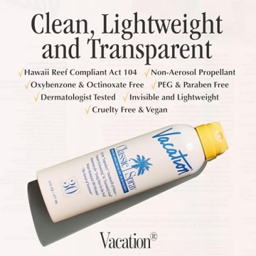 Vacation Classic Spray Sunscreen SPF 30 3-Pack, Broad Spectrum Sunscreen Spray, Vegan Sunblock Spray, Body Lotion with SPF, Spray Sunscreen SPF 30, 6 fl. oz. (Pack of 3)