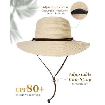 FURTALK Womens Wide Brim Sun Hat with Wind Lanyard UPF Summer Straw Sun Hats for Women