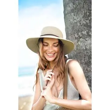 FURTALK Womens Wide Brim Sun Hat with Wind Lanyard UPF Summer Straw Sun Hats for Women