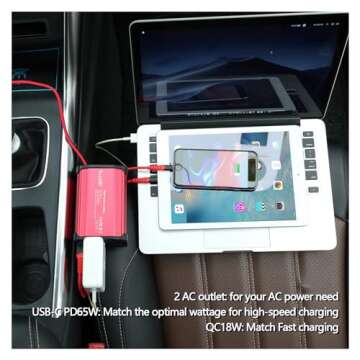 ALLWEI 300W Car Power Inverter with 65W USB-C and 3.0 USB Port - DC 12V to 110V AC Power inverters for Vehicles Converter Fast Charging Ports Car Charger Adapter (Red)