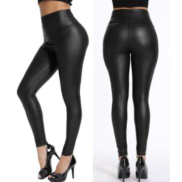 KIWI RATA Black Faux Leather Leggings for Women High Waisted Butt Lifting Stretchy PU Pants Sexy Tig...