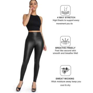 KIWI RATA Black Faux Leather Leggings for Women High Waisted Butt Lifting Stretchy PU Pants Sexy Tights