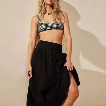 NUFIWI Women Y2k Bubble Maxi Skirt Boho Summer Dress