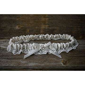 LR Bridal Ivory Wedding Bridal Garter with Rhinestone Satin Bow and lace for Brides