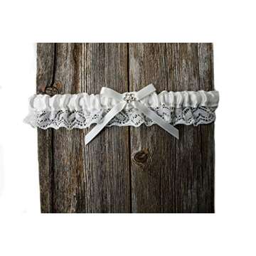 LR Bridal Ivory Wedding Bridal Garter with Rhinestone Satin Bow and lace for Brides