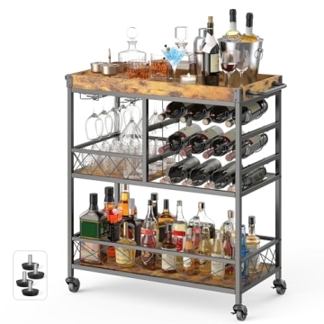 Gizoon Rolling Bar Cart, a Versatile Beverage Cart with a Removable Tray, 12-Bottle Wine Rack, and G...