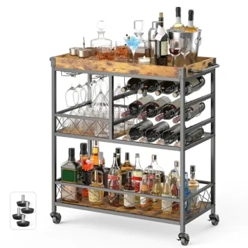 Gizoon Rolling Bar Cart, a Versatile Beverage Cart with a Removable Tray, 12-Bottle Wine Rack, and G...