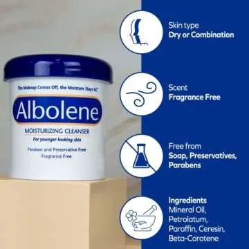 Albolene Face Moisturizer and Makeup Remover, Facial Cleanser and Cleansing Balm, Fragrance Free Cream, 6 oz