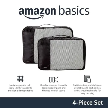 Amazon Basics 4 Piece Packing Travel Organizer Zipper Cubes Set for Effortless Travel Organization