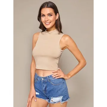 Stylish Verdusa Women's Sleeveless Mock Neck Rib Knit Top