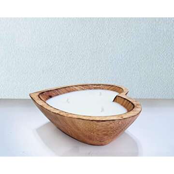 BestySuperStore 6” Heart Shaped Wooden Bowl Vanilla Sandalwood Scented Soy Wax Candle - 3 Wicks 5 oz Decorative Dough Bowls Candles for Anniversary Engagement Wedding Birthday Valentine Christmas Gift