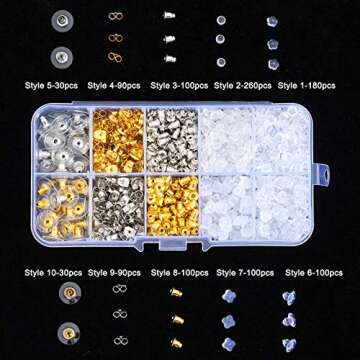 Vivixin 1080pcs Earring backings, Earring Safety Back Pads backstops Stopper, Clear Rubber Bullet Shape Butterfly Plastic Secure Earring kit (10styles)