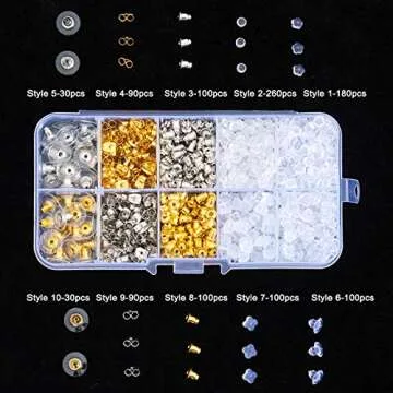 Vivixin 1080pcs Earring backings, Earring Safety Back Pads backstops Stopper, Clear Rubber Bullet Shape Butterfly Plastic Secure Earring kit (10styles)