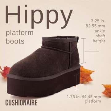 CUSHIONAIRE Hippy Women’s Platform Ankle Boots – Genuine Suede, Faux Fur Lining, Cozy Winter Sli...