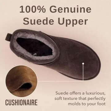 CUSHIONAIRE Hippy Women’s Platform Ankle Boots – Genuine Suede, Faux Fur Lining, Cozy Winter Slip-On Design Mini boots, CHOCOLATE 8.5