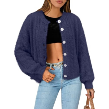 ANRABESS Women's Fuzzy Knit Cardigan Sweater Fluffy Warm Cropped Jackets Coat Cute Cozy 2024 Fall Wi...