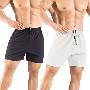 Gaglg Men's 5" Running Shorts 2 Pack Quick Dry Athletic Workout Gym Shorts with Zipper Pockets Black/White,Medium