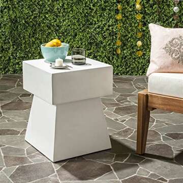 SAFAVIEH Outdoor Collection Zen Mushroom Modern Ivory Concrete Accent Table (Fully Assembled)