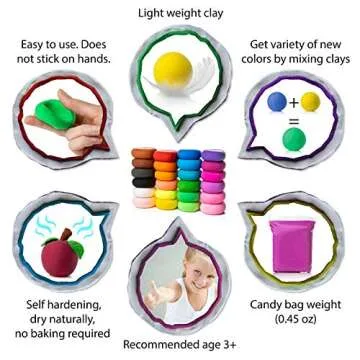 Artsity Air Dry Clay, 24 Colors Modeling Set with 3 Sculpting Tools, Magic Foam Clay for Kids and Adults, Gift for Boys and Girls