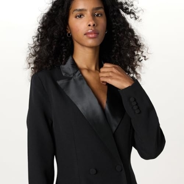 The Drop Plus Size Blazer Mini Dress with Satin Lapel - Black