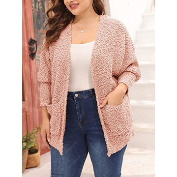 Yskkt Plus Size Fuzzy Cardigan Sweater with Pockets