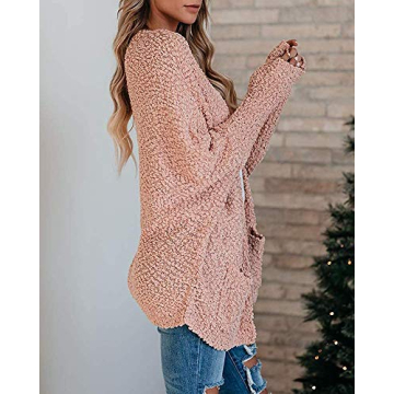 Yskkt Plus Size Fuzzy Cardigan Sweater with Pockets