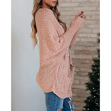 Yskkt Plus Size Fuzzy Cardigan Sweater with Pockets