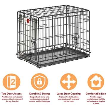 MidWest Homes for Pets Small Dog Crate, Life Stages 24' Double Door Folding Metal Dog Crate | Divider Panel, Floor Protecting Feet, Leak-Proof Dog Pan| 24L x 18W x 19H Inches, Small Dog Breed