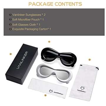 VANLINKER Oversized Thick Inflated Sunglasses Womens Mens Trendy Oval One Peice Glasses Funny Aesthetic Shades VL9729 2 Pack Black Silver