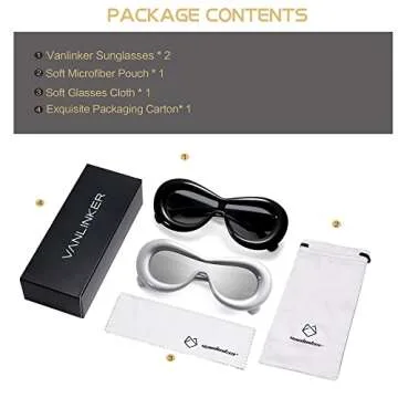 VANLINKER Oversized Thick Inflated Sunglasses Womens Mens Trendy Oval One Peice Glasses Funny Aesthetic Shades VL9729 2 Pack Black Silver