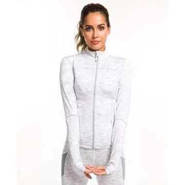 QUEENIEKE Womens Running Jacket Athletic Workout Jackets Track Full Zip Up Gym for Women Yoga Top Nurse Align Slim Fit Sport bbl Scrub Jacket Long Sleeve Sweater White Small