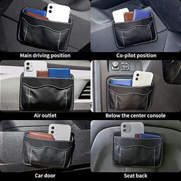 Accmor 2pcs Universal Car Side Pocket Organizer, PU Leather Car Pocket Pouch Cell Phone Sunglasses Holder for Car, Car Seat Gap Filler Accessories Organizer for Car Seat, Door, Window, Console