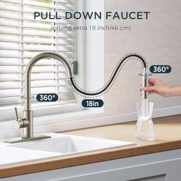 FORIOUS Kitchen Faucet with Pull Down Sprayer, Brushed Nickel High Arc Modern Classic Sink Faucet St...