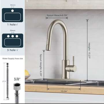 FORIOUS Kitchen Faucet with Pull Down Sprayer, Brushed Nickel High Arc Modern Classic Sink Faucet Stainless Steel with Deck Plate Fit for 1 or 3 Hole for Bar Farmhouse Laundry Rv