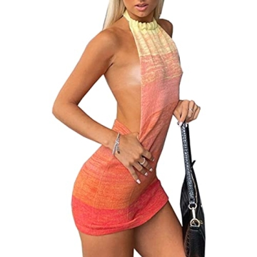 Trendy Women’s Mini Dress with Backless Halter Design
