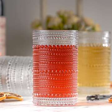 Greenline Goods Hobnail Drinking Glasses - Clear 12 oz Thick Modern Kitchen Glassware Set - Unique Vintage Bubble Cocktails Or Modern Bar - Set of 4