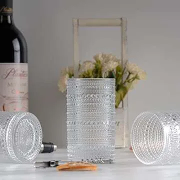 Greenline Goods Hobnail Drinking Glasses - Clear 12 oz Thick Modern Kitchen Glassware Set - Unique Vintage Bubble Cocktails Or Modern Bar - Set of 4