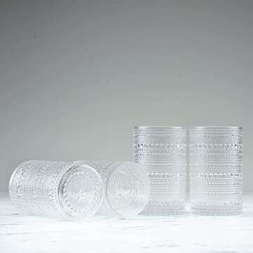Greenline Goods Hobnail Drinking Glasses - Clear 12 oz Thick Modern Kitchen Glassware Set - Unique Vintage Bubble Cocktails Or Modern Bar - Set of 4