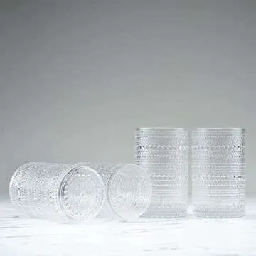 Greenline Goods Hobnail Drinking Glasses - Clear 12 oz Thick Modern Kitchen Glassware Set - Unique Vintage Bubble Cocktails Or Modern Bar - Set of 4