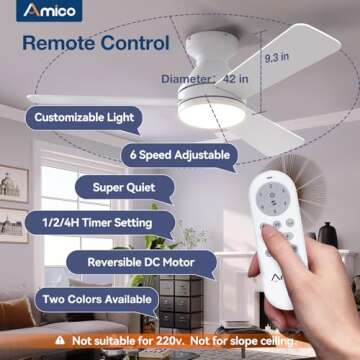 Amico 42 Inch Low Profile Ceiling Fan with Light