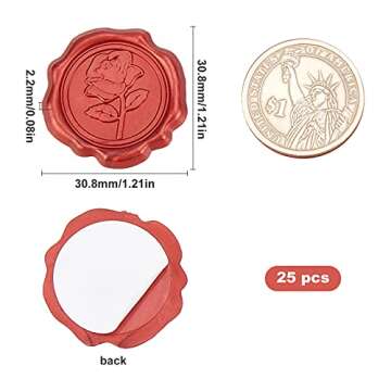 CRASPIRE Red Rose Adhesive Wax Seal Stickers Valentines Day Wedding Envelopes Decorative Sealing Sta...