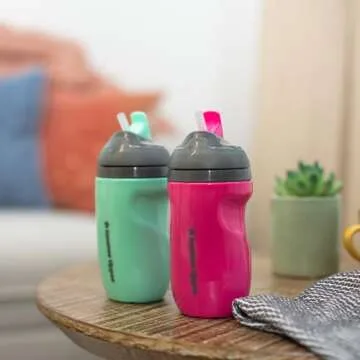 Tommee Tippee Insulated Straw Cup for Toddlers, Spill-Proof, 9oz, 12m+, 2-Count, Pink and Mint Green